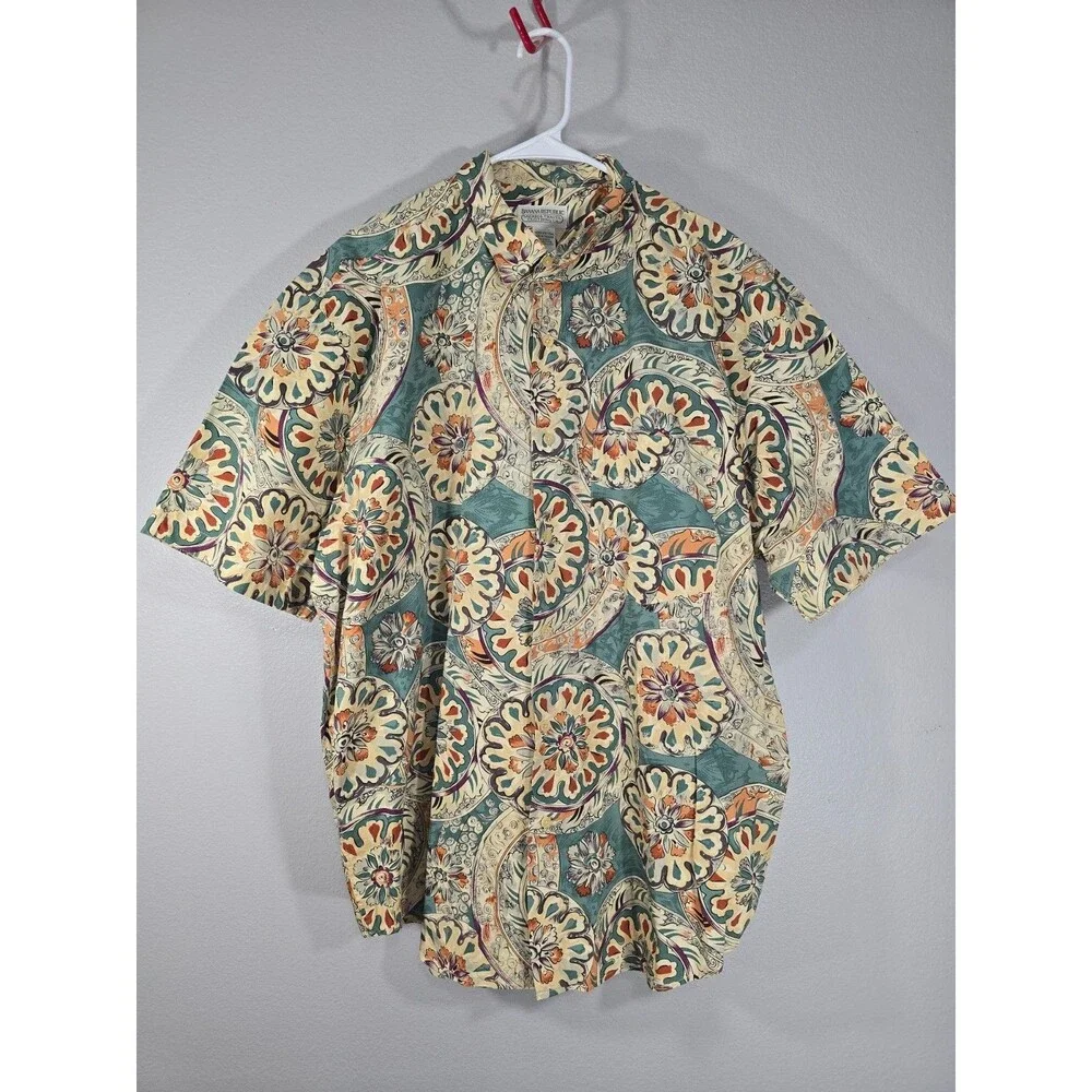 Vintage Banana Republic Safari & Travel Shirt Green Floral 80s Grandpacore